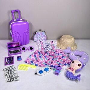 18 inch doll travel luggage play set. Mermaid theme. 18” doll accessories